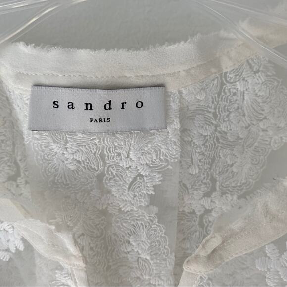 Sandro Paris Victoria White Sheer Lace Ruffle Top - Picture 6 of 12